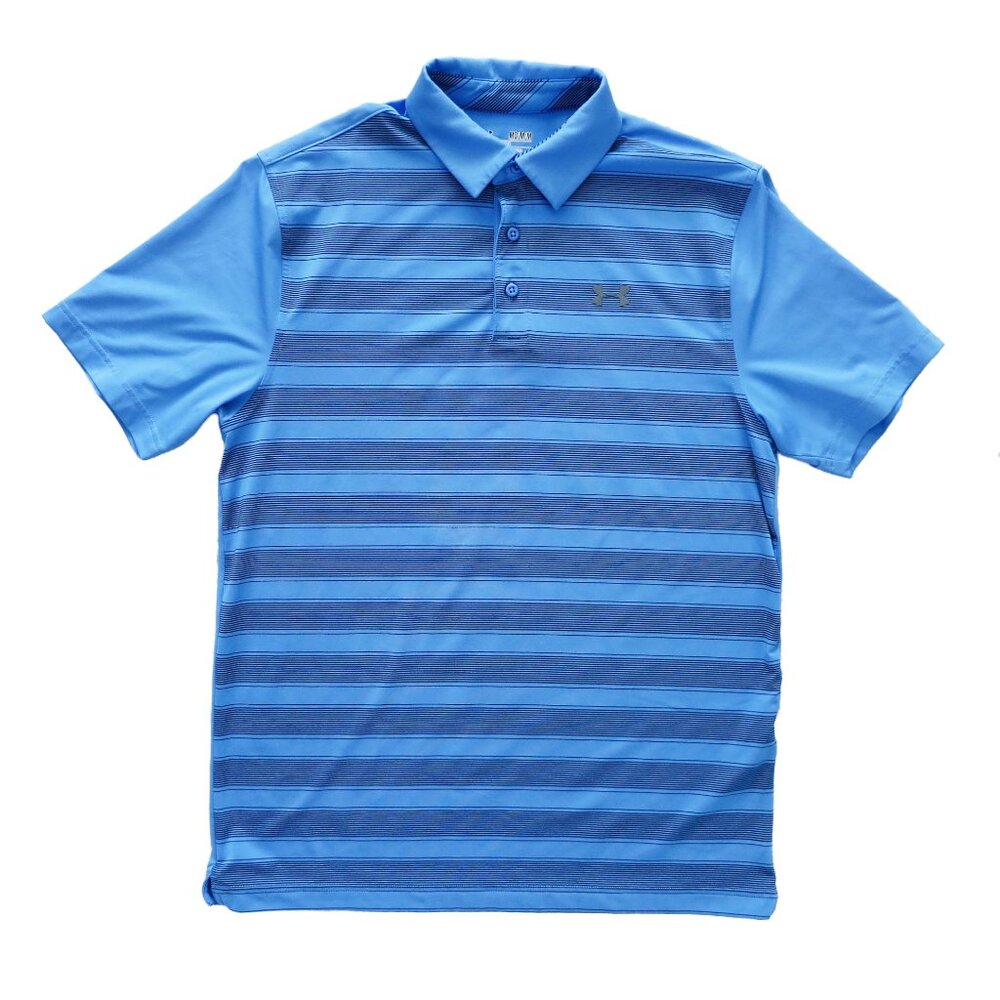 UNDER ARMOUR Men's Loose Blue FLAGSTICK Stripe Knit Jersey Polo Top Shirt M